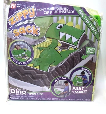 ZippySack Twin Bed Zip-Up Bedding DINO, Just Zip & Flip, As Seen On TV, w Pocket - Image 1 of 4