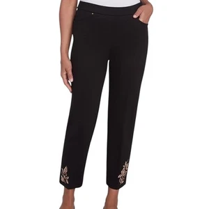 Pantalones Ponte Alfred Dunner Mujer Rue Rivoli Hoja Bordada Negros Talla M - Imagen 1 de 3
