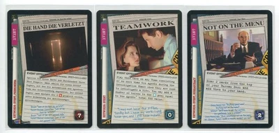 1997 X-Files CCG Expansion 3x PROMO Cards Teamwork Not On The Menu Die Hand - Image 1 of 2