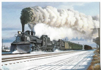 NOS LEANIN' TREE Christmas Card 7.25x5.5 TRAIN - Sunrise in Alamosa Railroad - Image 1 of 3