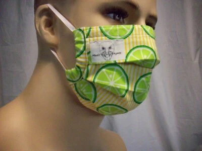 Face Masks Handmade accordion pleated Lime and Lemon by Madd Aynts - Image 1 of 3
