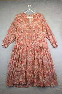 Wonderly Maxi Dress Womens 2X Pink Tiered Boho Peasant Cottagecore Milkmaid - Picture 1 of 16