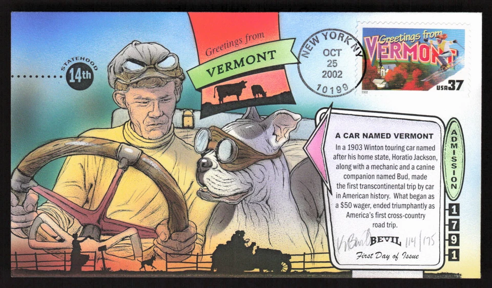 Scott 3740 37c Greetings from Vermont Hand Painted FDC by Bevil 114/175 - Image 1 of 2