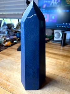 Blue Quartz Crystal Gemstone Large Six Sided Standing Tower Specimen Point 007 - Picture 1 of 12