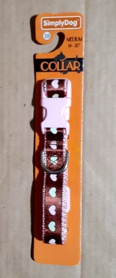 Collar de perro de nailon ajustable SimplyDog Hearts mediano 14-20" cuello 3/4 ancho Foto 1 de 2