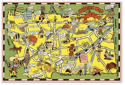 USA Cartoon Map of MONTANA circa 1946 by Bill Skacel 24"x36" Art Poster Print