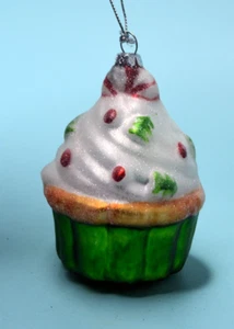 Blown Glass Christmas Cupcake Ornament 3" - Picture 1 of 5
