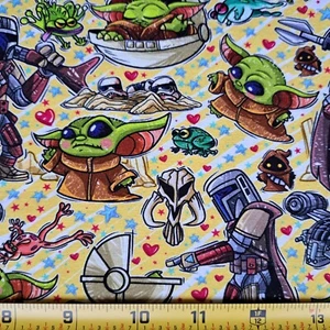 Baby Yoda Grogu & Mandolorian Frogs Jawa 8"x13"Stretchy Cotton Fabric Backstitch - Picture 1 of 5