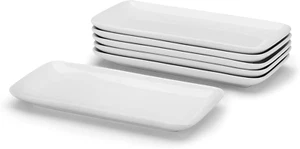 Small Platters Set of 6, Ceramic Rectangle Plates 9 Inch, Modern Sushi Plate Set - Picture 1 of 9