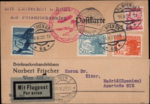 1929 Zeppelin L.Z. 127 Orient Trip 1929 Postcard Vienna to Madrid Spain - Picture 1 of 2