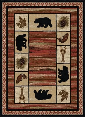 Vogel Lodge Cabin Bear Area Rug Red Black Multi *FREE SHIPPING*