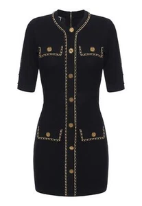 NWT ELISABETTA FRANCHI BLACK VISCOSE MINIDRESS WITH CHAIN AM92B46E2 - Picture 1 of 5