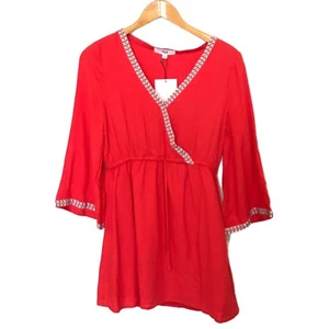 Nuevo Vestido Jack by BB Dakota Talla 2 Klea Bordado Sobrepelliz Rojo Naranja Para Mujer - Imagen 1 de 6