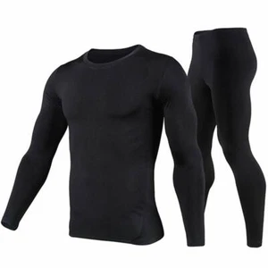 Mens Compression Thermal Base Layer Long Shirt Tops Pants Set Training Workout - Picture 1 of 14