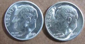 1949d & 1949s Roosevelt Dimes - Nice BU Key Dates - Free Shipping! - Bild 1 von 2
