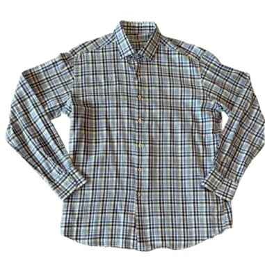 Camisa Ingram Para Hombres XL Informal Abotonada Azul Marino y Blanco Mezcla de Lino a Cuadros Nueva con Etiquetas Foto 1 de 4