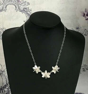 Phalaenopsis Phal Moth Orchid Flowers 925 Sterling Silver Necklace & Chain 18"  - Image 1 of 4