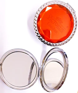 VICTORUS LASHES Vanity Double Compact Mirror Silver with Red swarovski crystal - Picture 1 of 4