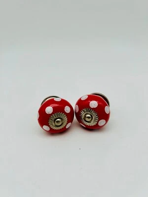 Möbelknöpfe  Set 2 STK   Möbelgriffe,Keramik Knöpfe Möbelknopf  Rot Weiß - Bild 1 von 2