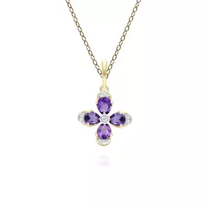 Collar colgante floral de amatista y diamantes en oro amarillo de 9 quilates - Imagen 1 de 1
