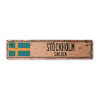 STOCKHOLM SWEDEN Vintage Street Sign Swede flag city country road wall rustic