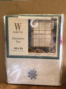 Curtain Tier Set Sequin Daisy Embroidered Sheer Shabby Glitzy Ariel Wamsutta - Picture 1 of 2