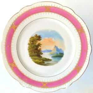 OLD PARIS PORCELAIN ANTIQUE HAND PAINTED SCENE PINK BORDER GOLD ACCENTS NICE - Bild 1 von 10