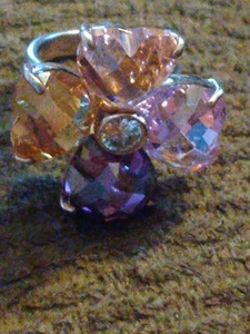 Vintage 925 Sterling Silver Gemstone Daisy Cluster Ring Sz 8 - Picture 1 of 13