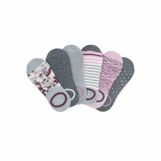 Meias femininas No Boundaries forro 6 pares sapato tamanho 4-10 cinza floral pontos listras - Imagem 1 de 1