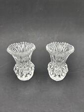 Vintage Crystal Toothpick Holder Sawtooth Trim Miniature Vases 3” Set Of 2