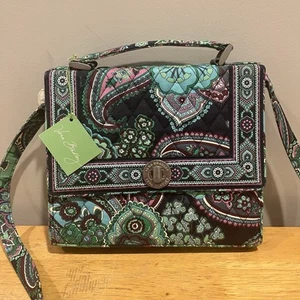 Vera Bradley Blue Rhapsody Julia Bag Turn Lock Top Handle Square NWT Paisley - Picture 1 of 8