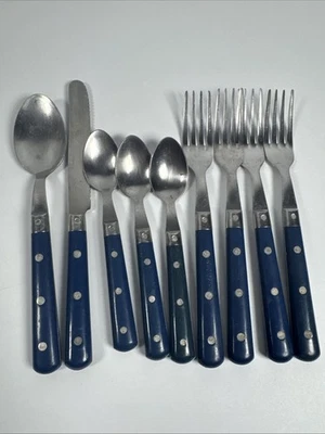 老式餐具法国 Inox 蓝色复古颜色替换件套装 — 第 1/4 张图片