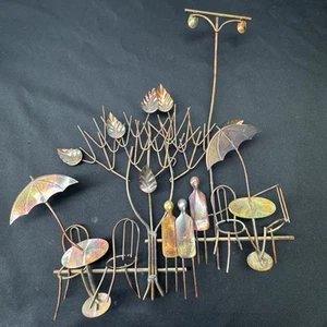 Vintage MCM 1970s ENESCO IMPORTS Tree Bistro Cafe Metal Wall Hanging 3D Folk Art - Picture 1 of 10