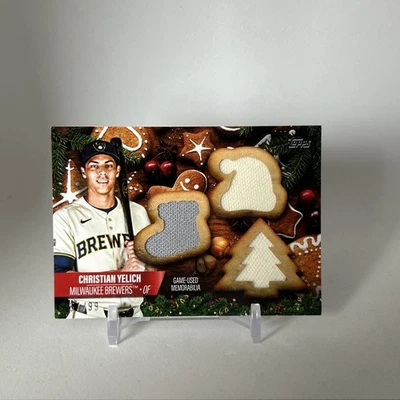 2025 Topps Holiday Christian Yelich #HSR-CY 57 /99 Holiday Shaped Relic Brewers - Image 1 of 3