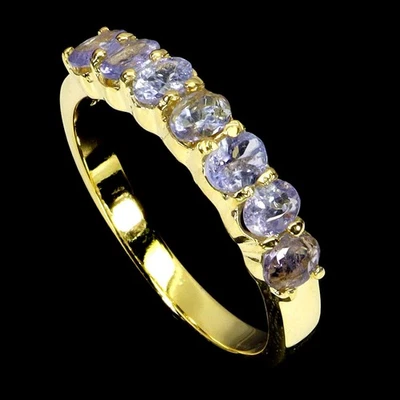 Anillo de plata de ley 925 ovalado tanzanita 4x3 mm piedras preciosas naturales joyería tamaño 8 Foto 1 de 4