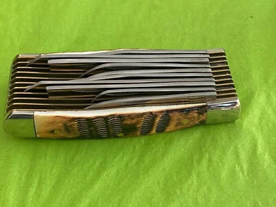 Unique Ten Blade Folding Pocket Knife - Jigged Handles - Brass Liners - Image 1 of 4