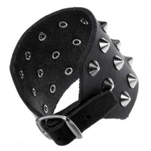 Pelle- Borchie- Bracciale 24 Cono Rivetti 3- Fili, Punk - Foto 1 di 6
