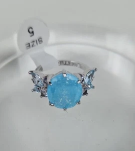 Bomb Party Ring “Starlit Spell” RG76911 LC Aquamarine Ice Crystal Rhodium Sz 5 - Picture 1 of 8