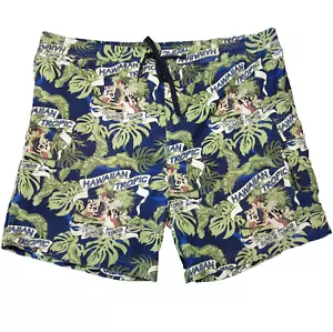 Hawaiian Tropic Swim Shorts Mens L Blue Green Lined Trunks Tropical Hula Island - Picture 1 of 11