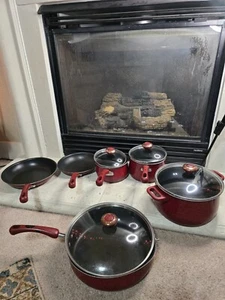 Paula Deen Nonstick Red Speckled Cookware Pot Pans 10 Piece Set READ - Picture 1 of 13