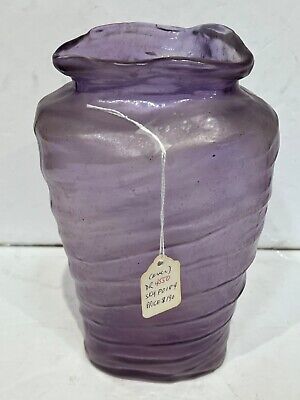 “Purple Glass Hand Made Glass Vase 1920’s -30’s $190 “ 1985 Tag 9.5” Tall Perfec • 160£