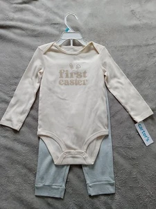 CARTER'S My First Easter Bodysuit Beige Bodysuit & Blue Pants 24 Month Boy Girl - Picture 1 of 5