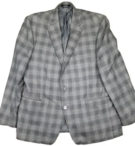 Lauren Ralph Lauren Mens Blazer Sport Coat Casual Jacket 44R Check Gray Linen Bl - Picture 1 of 22