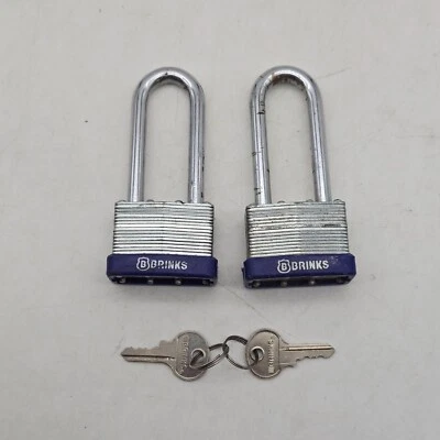 Brinks Padlock 45mm Lot of 2 Keyed Alike 2.5" Long Shackle w/ Key - Image 1 of 4
