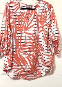 Chicos Damen Bluse Größe 3/ Large Slip-On Tunika Stil Koralle & Schwarz auf Weiß - Bild 1 von 12