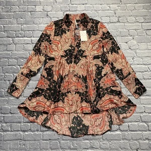 NEW Free People Tunic Dress Paisley Long Sleeve V-Neck Blouse S Coastal Cowgirl - Picture 1 of 10