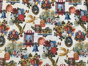 Vtg MCM Barkcloth 2 Pair Curtains Early Americana American Liberty Bell Colorful - Picture 1 of 12