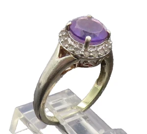 925 Sterling Silver Vintage Minimalist Amethyst Halo Topaz Ring Sz 7 RG27532 - Picture 1 of 7