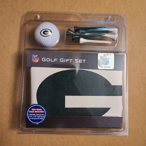 Green Bay Packers NFL Golf Gift Set Golf Ball Tees Glof Towel w/ Grommet & Hook Cover