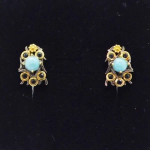 Larimar Saphir Ohrringe BLÜTE 925 Black Rhodium 585 Gelbgold vergoldet - Bild 1 von 6